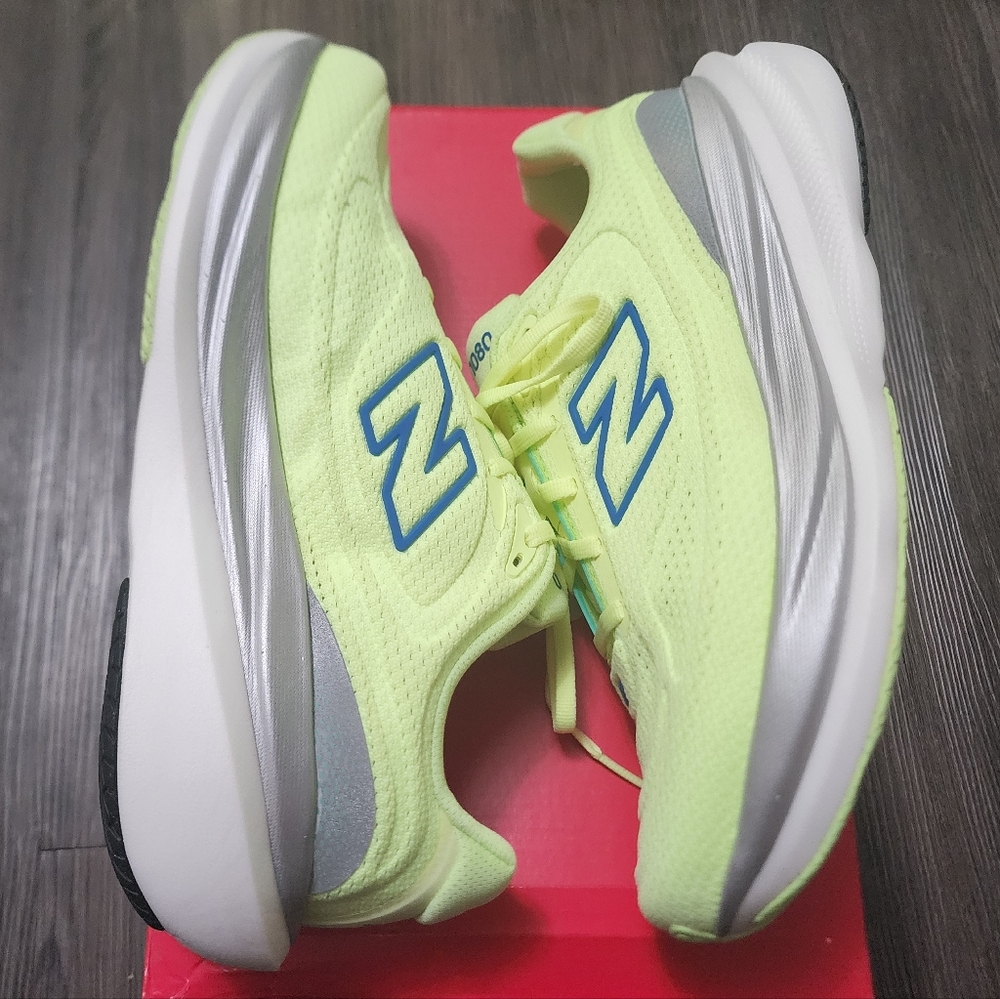 New Balance Neon Lime with Blue Logo Athletic Running Shoes - Picture 3 of 13